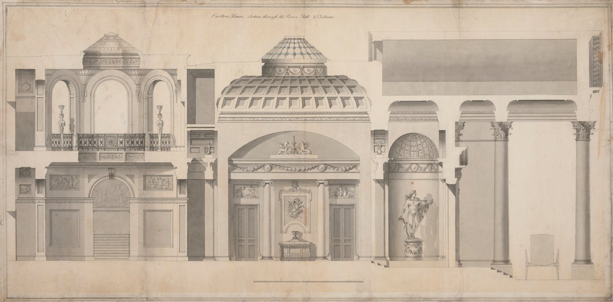 Carlton House, Pall Mall, London: Section of the Portico, Hall and Tribune by Henry Holland