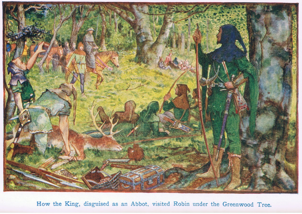 How the king disguised as an abbot, visited Robin under the Greenwood tree by Henry Justice Ford
