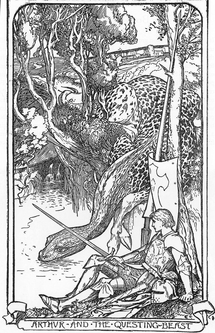 King Arthur and the Questing Beast Illustration by HJ Ford (1860-1940) from “The book of romance” 1902 Private collection by Henry Justice Ford