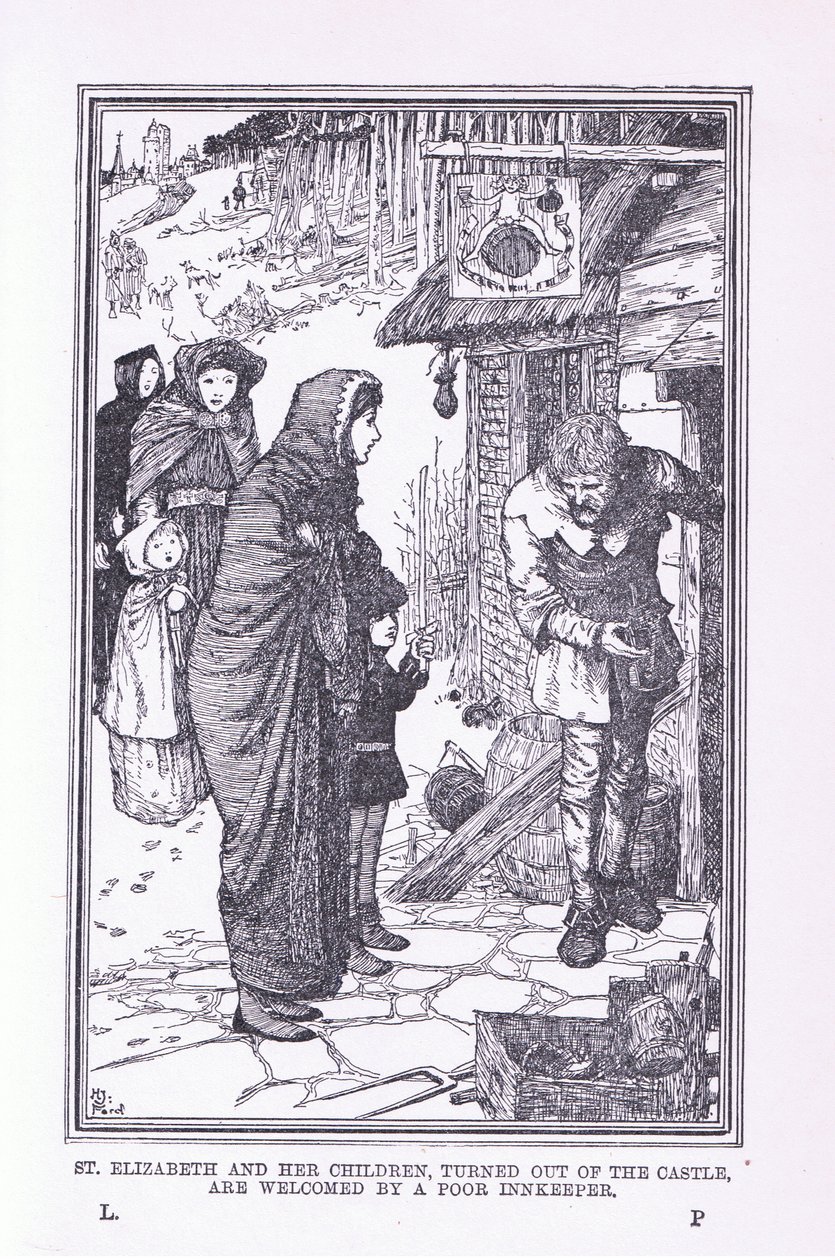 St Elizabeth and Her Children, Turned Out of the Castle and Welcomed by the Poor Innkeeper by Henry Justice Ford
