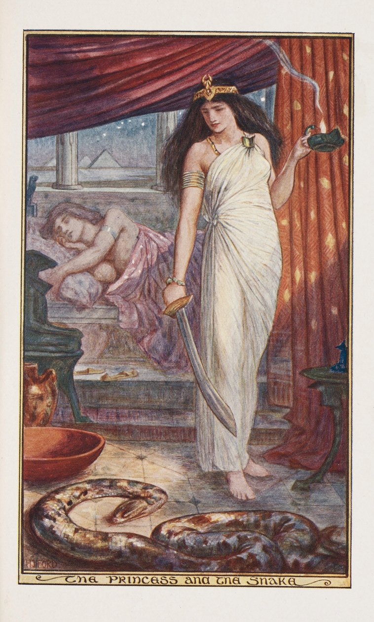 The Princess and the Snake, illustration from The Brown Fairy Book by Andrew Laing, 1904 by Henry Justice Ford