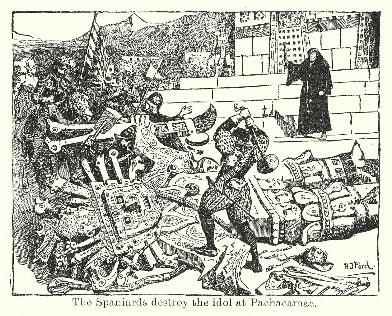 The Spaniards destroy the idol at Pachacamac by Henry Justice Ford