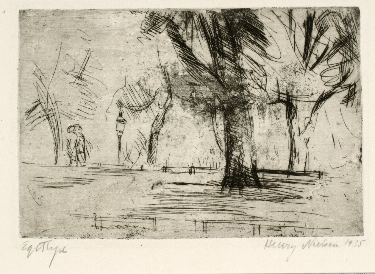 Park with Two Walkers and a Lantern by Henry Nielsen