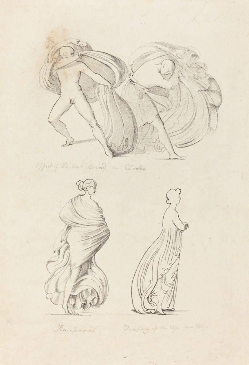 Drapery, Three Figures, a Bacchante and Two From Nature by Henry Noel Humphreys after John Flaxman