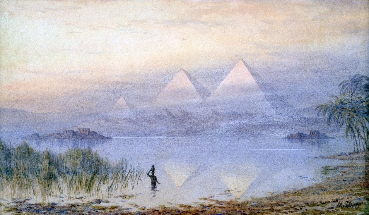 The Pyramids During the Nile Flood, Egypt by Henry Noel Shore