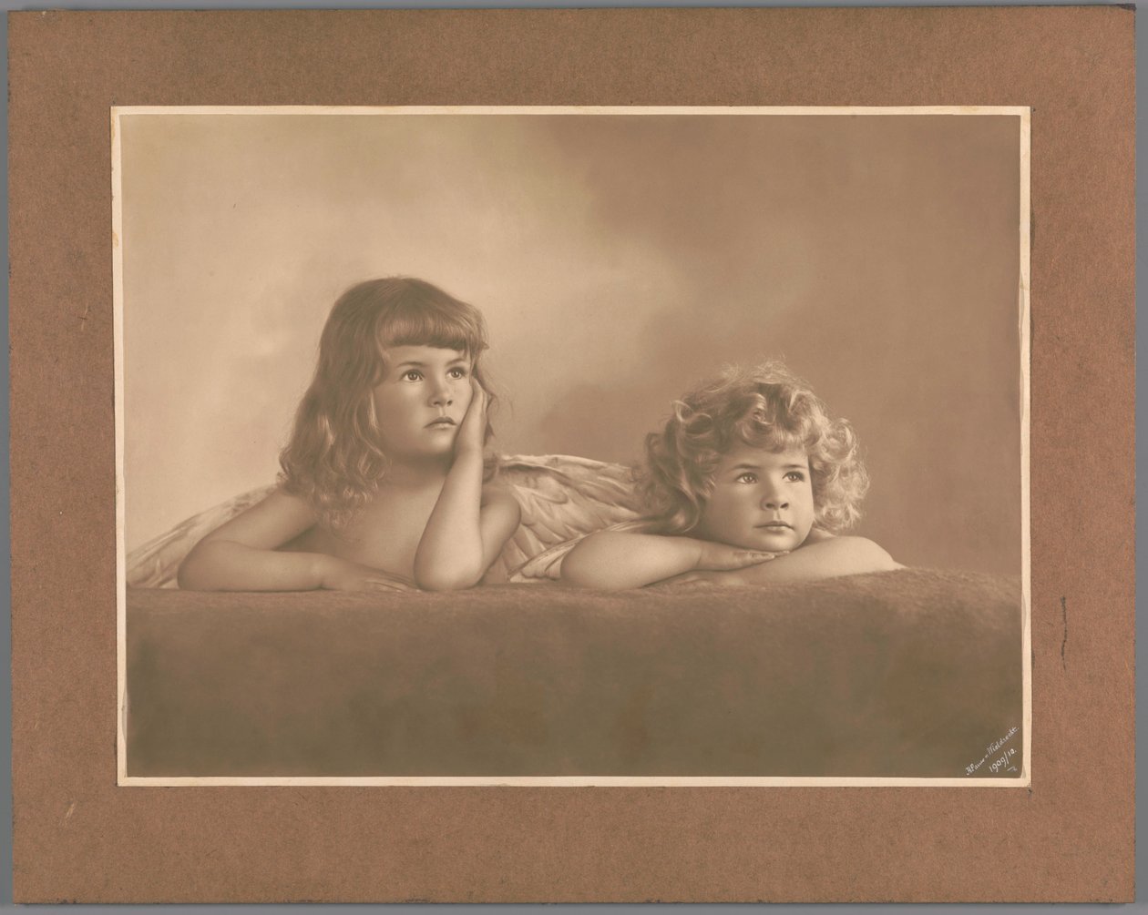 Portrait of Agnes Renée and Irène Heloïse Pauw van Wieldrecht, Daughters of the Photographer, in a Pose Derived from the Putti on the Sistine Madonna by Raphael (Dresden, Galerie Alte Meister) by Henry Pauw van Wieldrecht