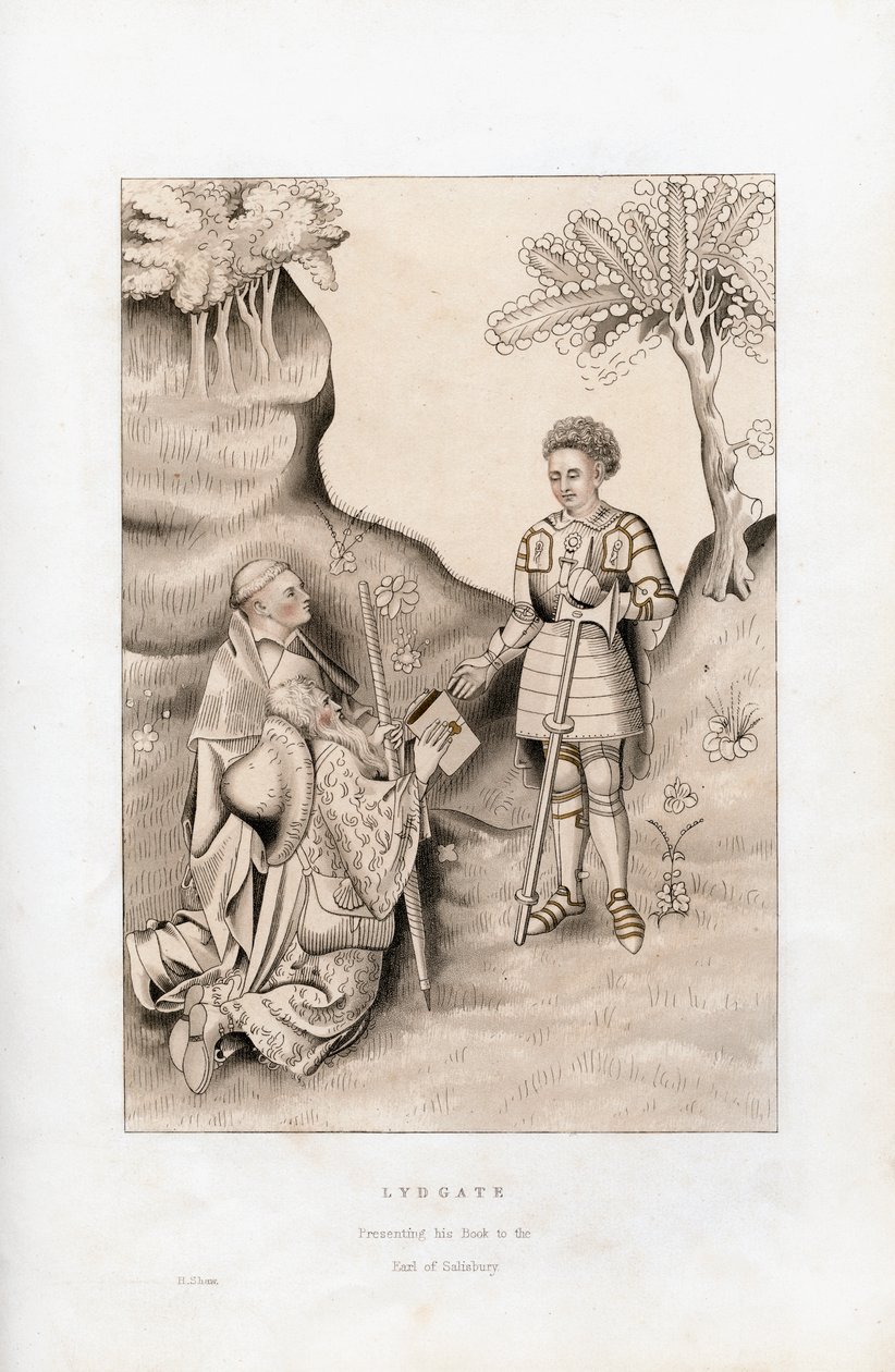 Lydgate Presenting His Book to the Earl of Salisbury, 1426, 1843 by Henry Shaw