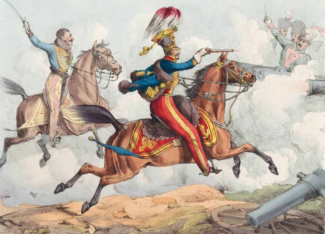 A cavalry charge in a 19th century battle by Henry Thomas (after) Alken