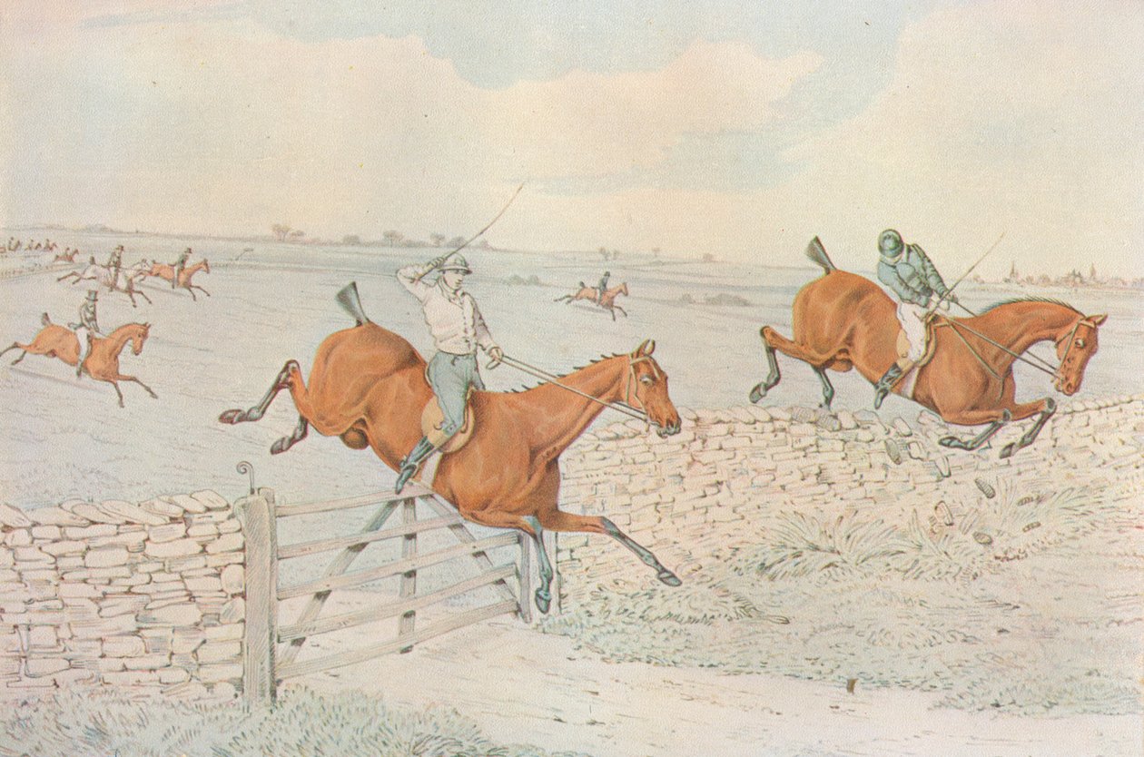 A Steeplechase: A Slap at a Stone Enclosure. 5 to 4 on White by Henry Thomas Alken