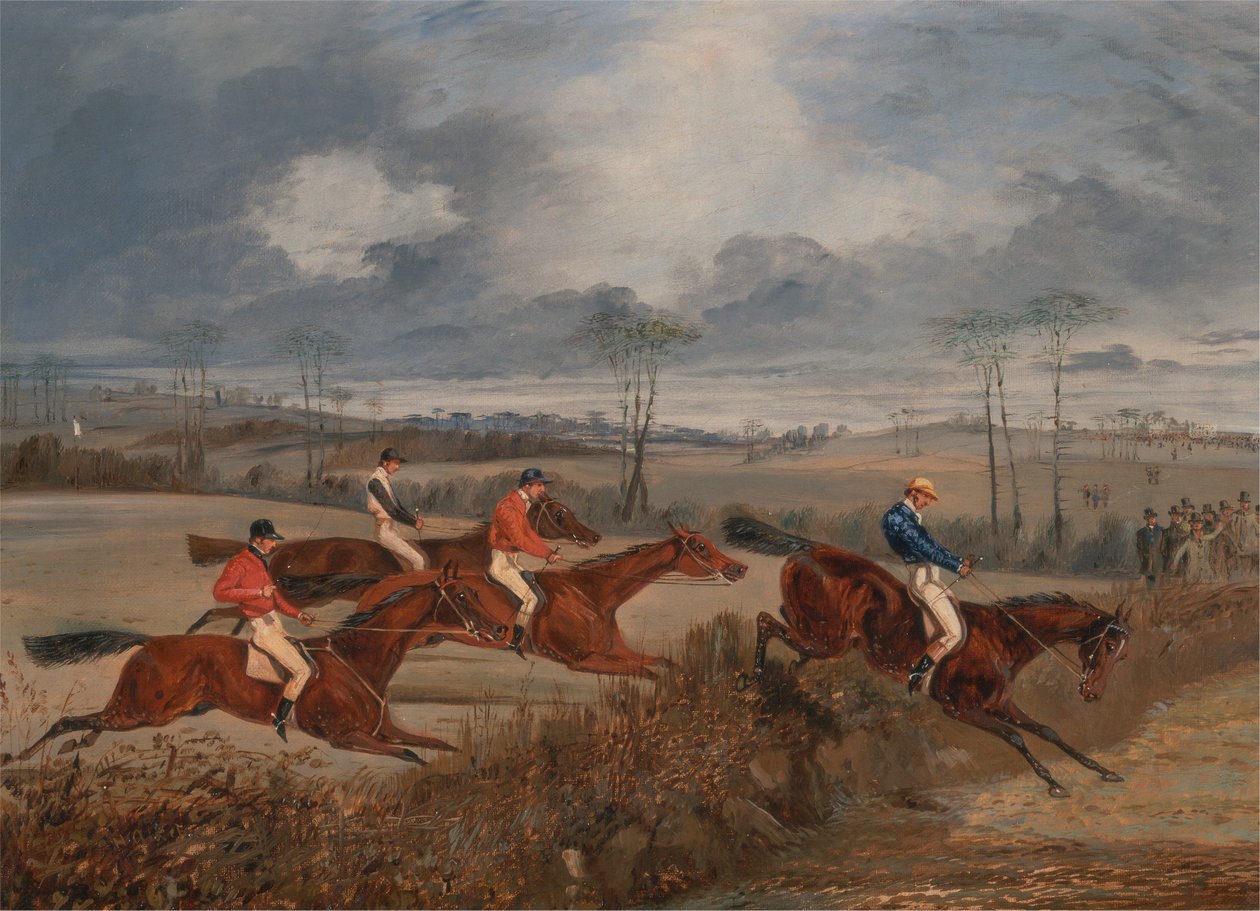 Scenes from a Steeplechase: Taking a Hedge by Henry Thomas Alken