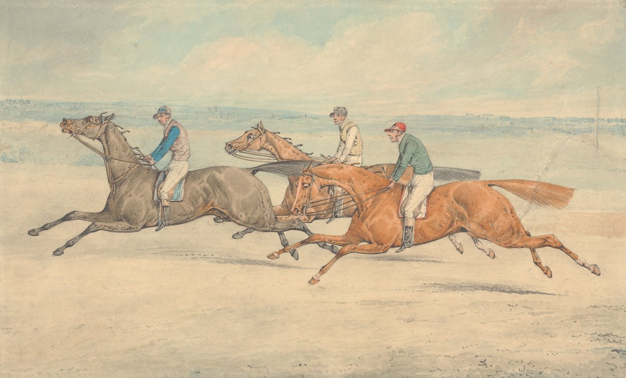 Three Racehorses with Jockeys Galloping to the Left by Henry Thomas Alken