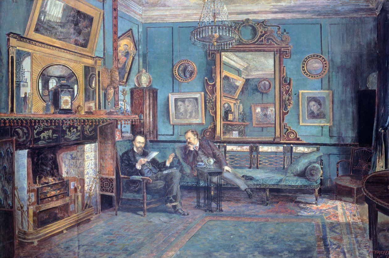 Dante Gabriel Rossetti Reading Poem to Theodore Watts-Dunton in Living Room by Henry Treffry Dunn