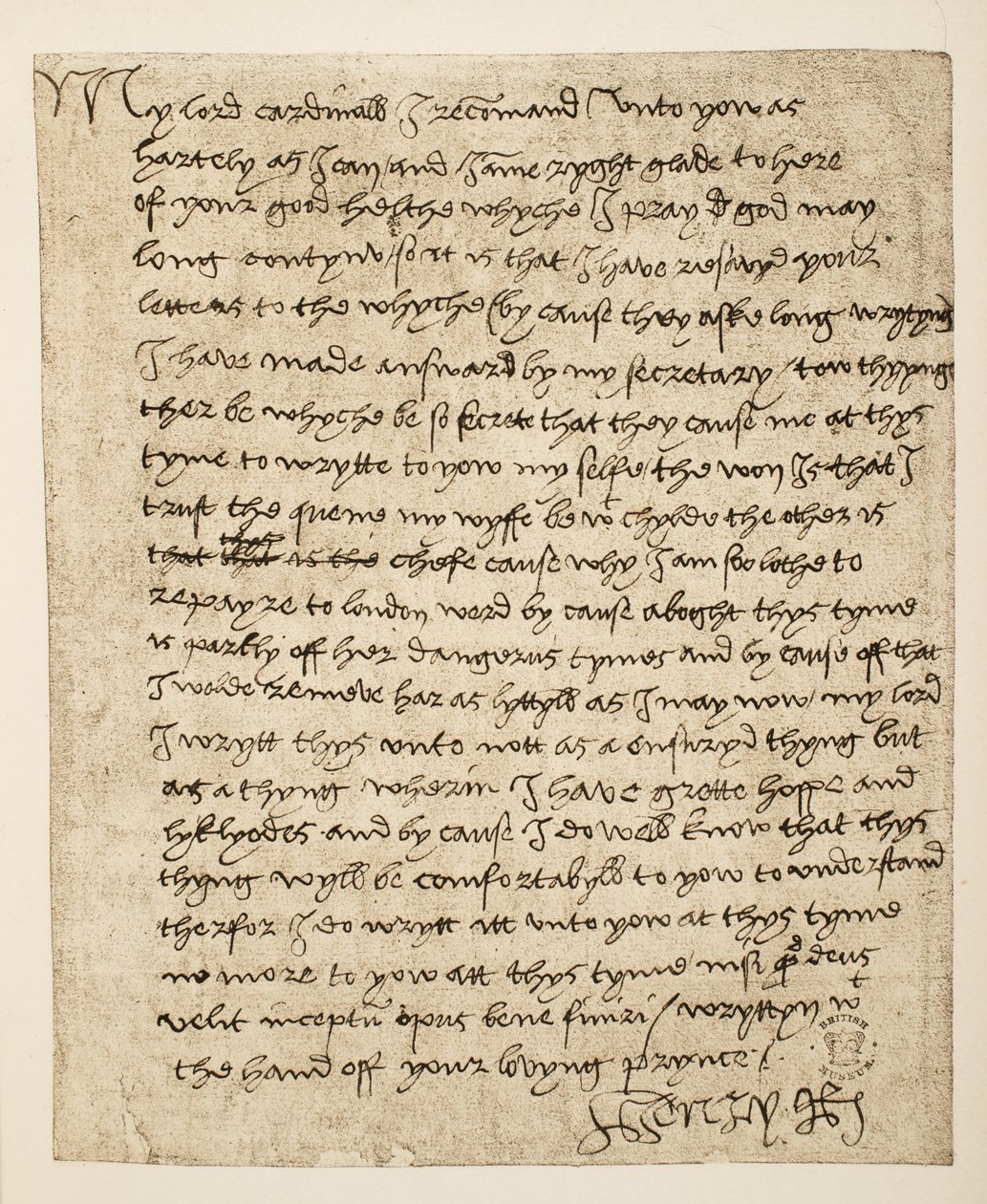 Facsimile of a Letter from Henry VIII to Cardinal Wolsey dated July 1518, pub. 1902 by Henry VIII