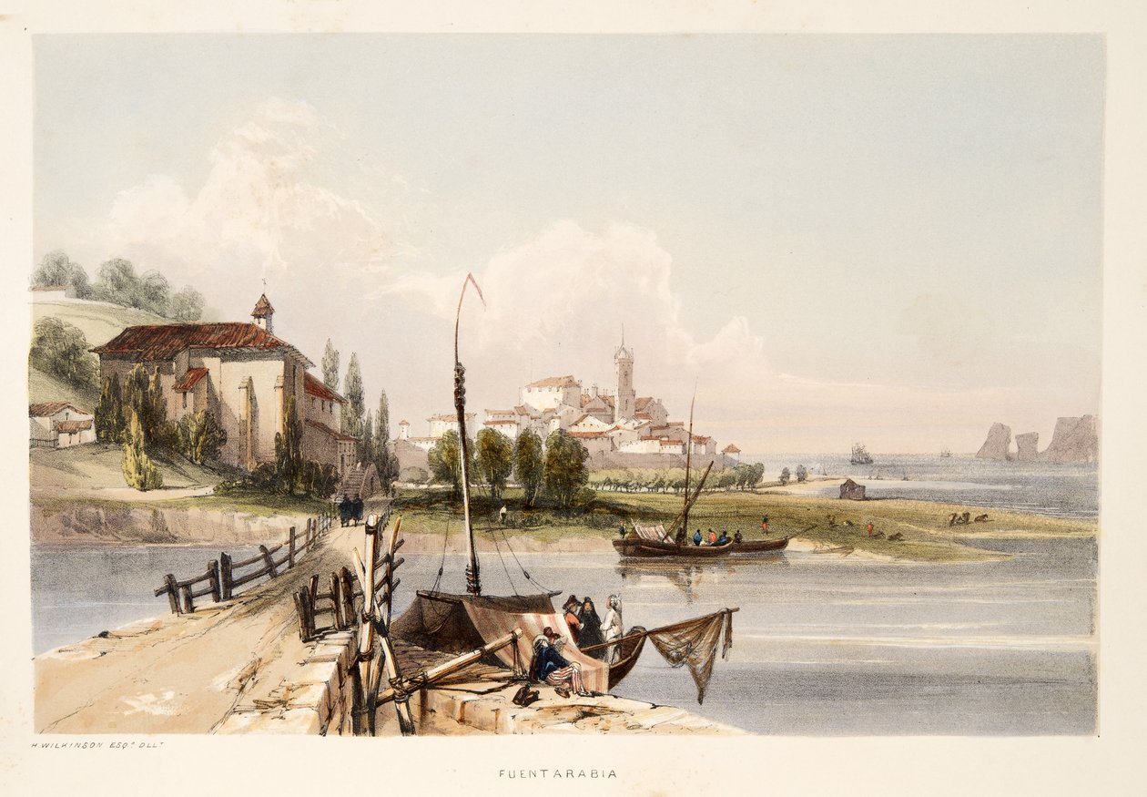 Fontarabia, with the Convent and Bridge of Capauchinos, from Sketches of Scenery in the Basque Provinces of Spain, with a Selection of National Music, pub. 1838 by Henry Wilkinson