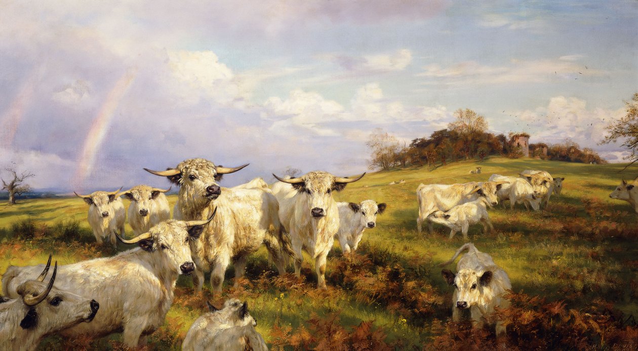 Wild Cattle of Chartley, Chartley Castle Beyond by Henry William Banks Davis