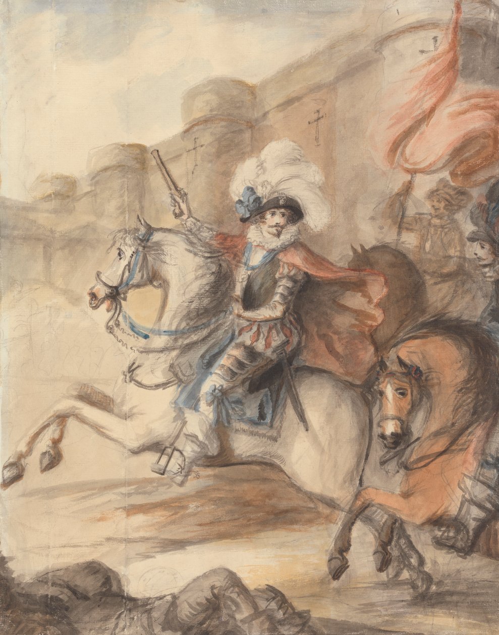 A Cavalry Officer (Henry IV) Leading a Charge Outside a Castle by Henry William Bunbury