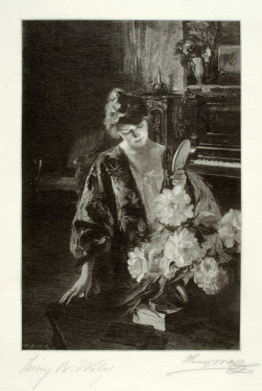 Girl and Peonies (The Hand Mirror) by Henry Wolf