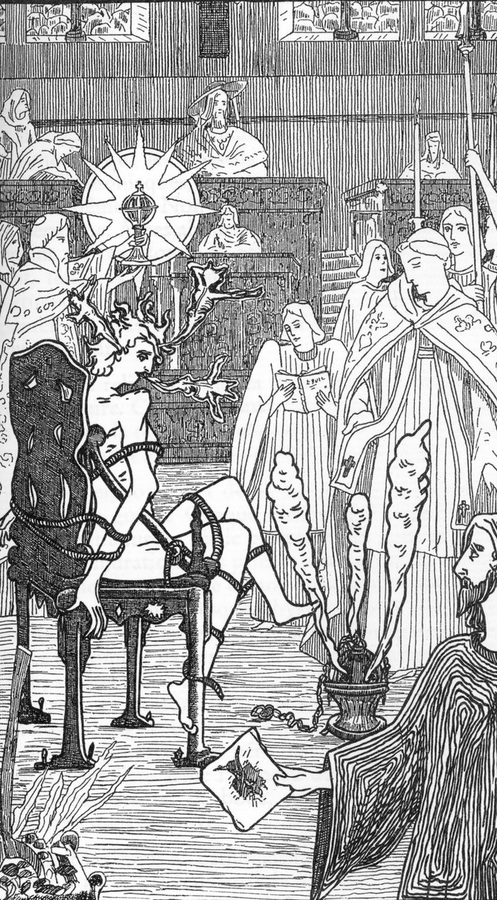 Representation of an exorcism ceremony, Drawing by Henry de Malvost from 
