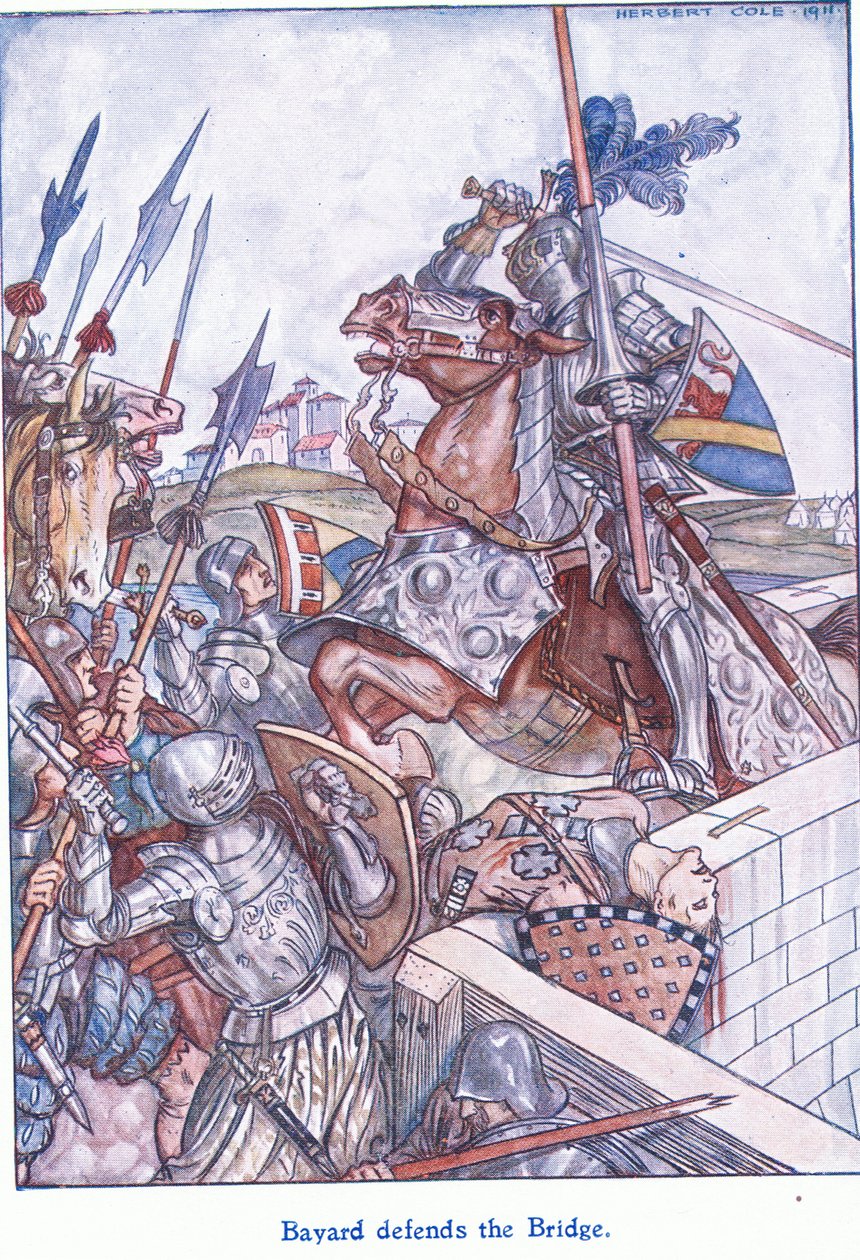 Bayard defends the bridge by Herbert Cole: Fine art print