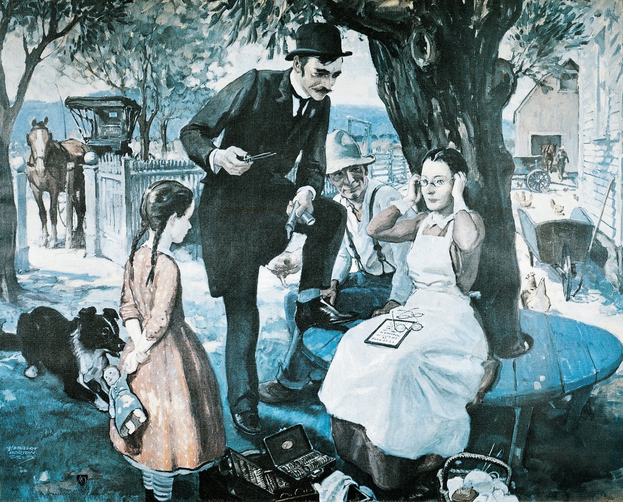 The spectacle seller in the late 1800s, advertising for the American Optical Company by Herbert Morton Stoops