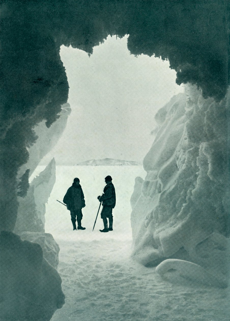 An Ice Grotto - Tent Island in Distance Captain Scott and Wright by Herbert Ponting
