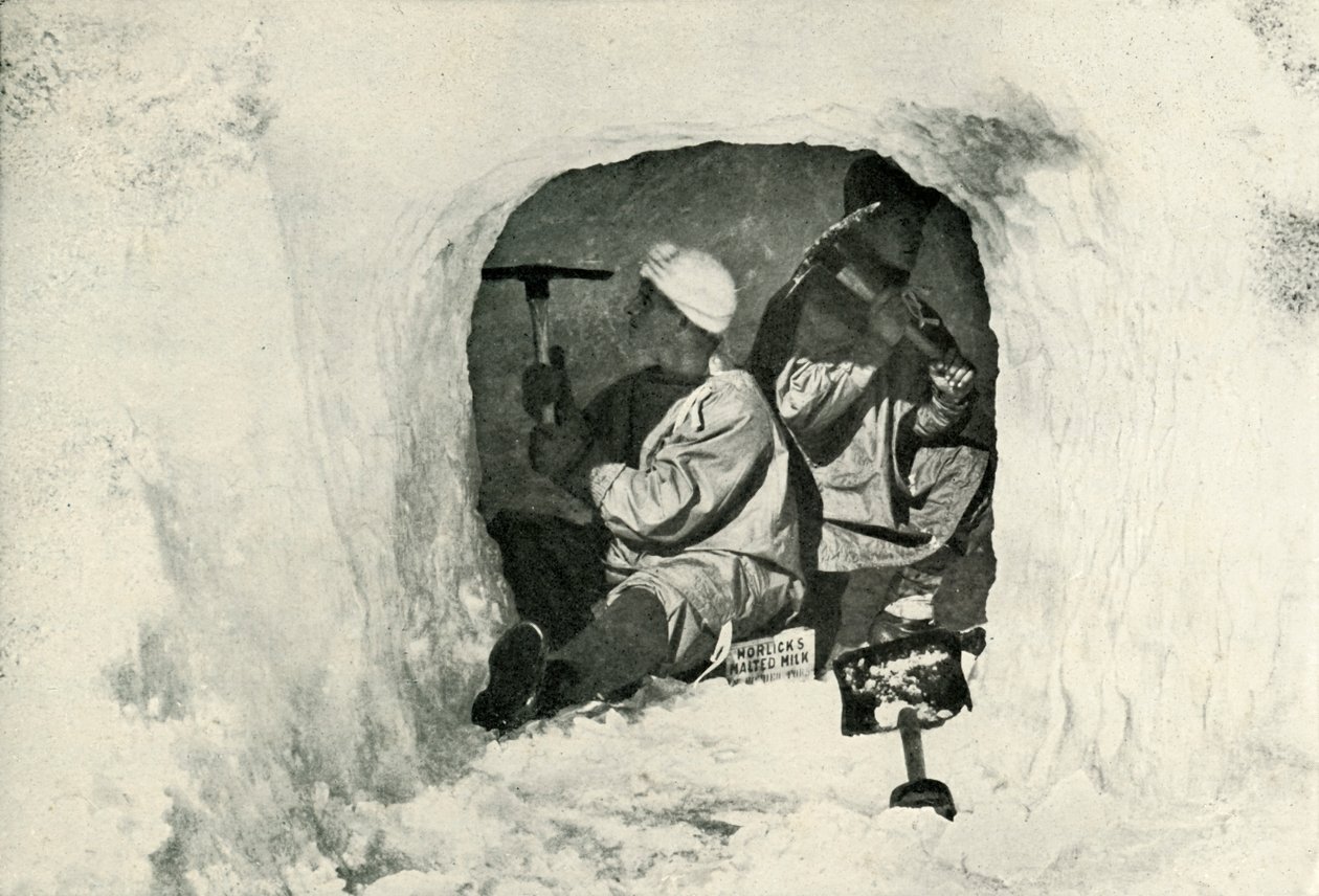 Lieut. Evans and Nelson Cutting a Cave for Cold Storage, 12 January 1911, 1913 by Herbert Ponting