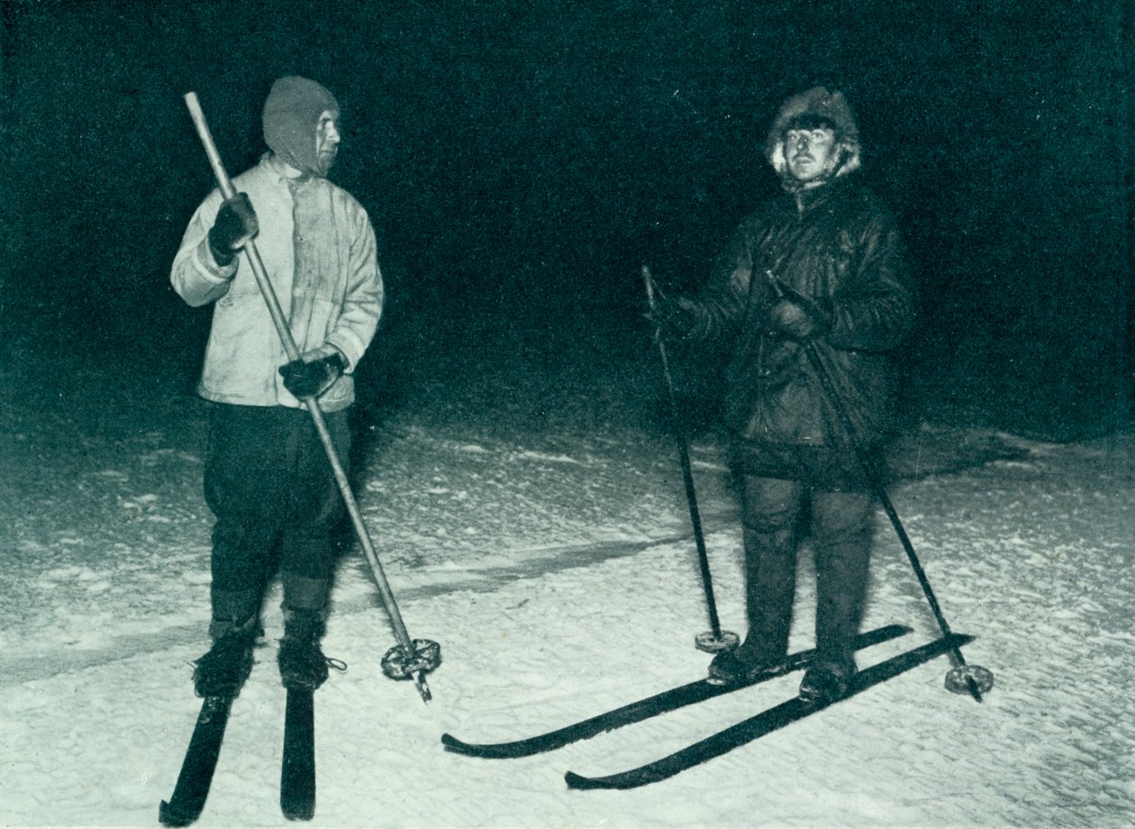 Oates and Meares Out Skiing in the Night by Herbert Ponting