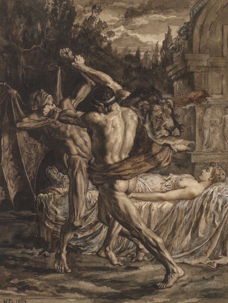 Hercules Wrestling with Death for the Soul of Alcestis by Herbert Thomas Dicksee