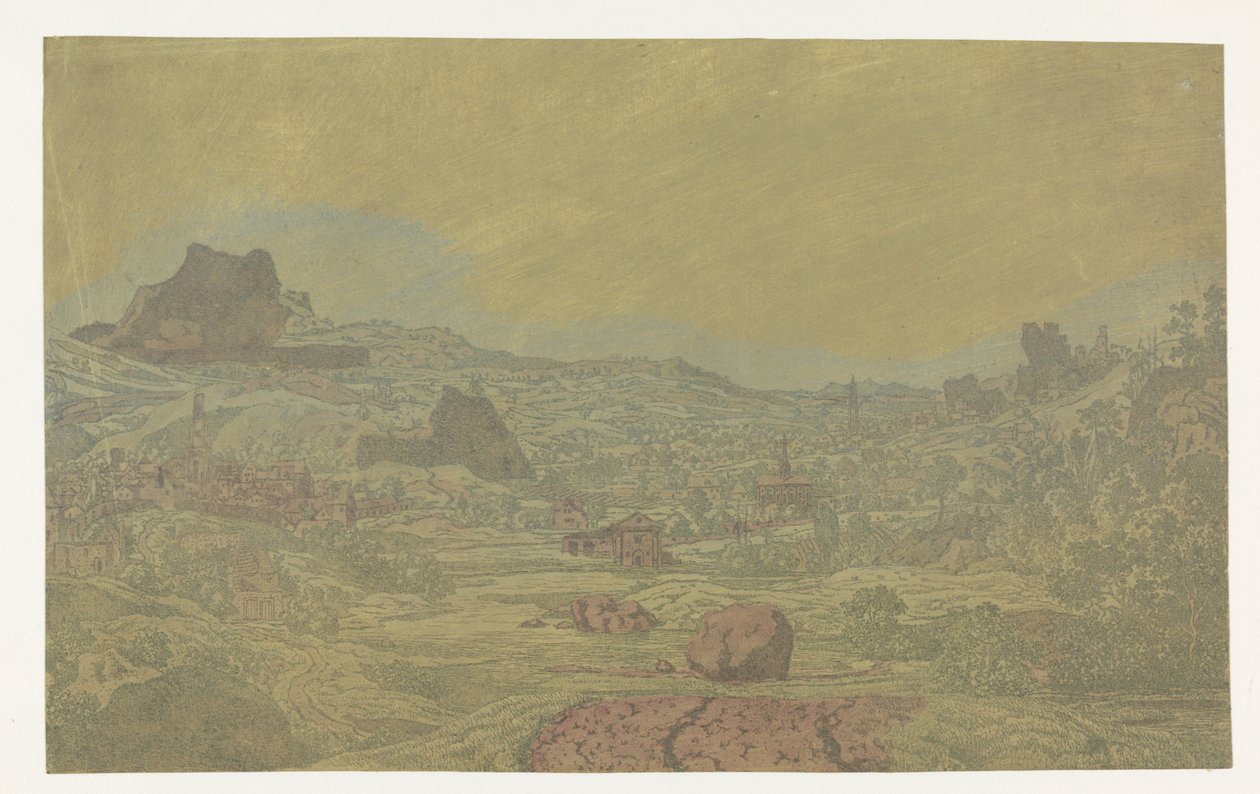 Valley with a River and a Town with Four Towers by Hercules Segers