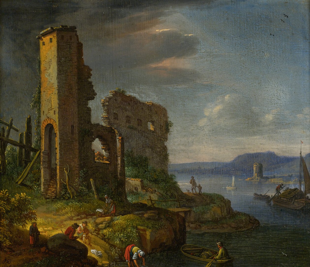 River Landscape with Ruins, Boats, and Figures by Herman Saftleven