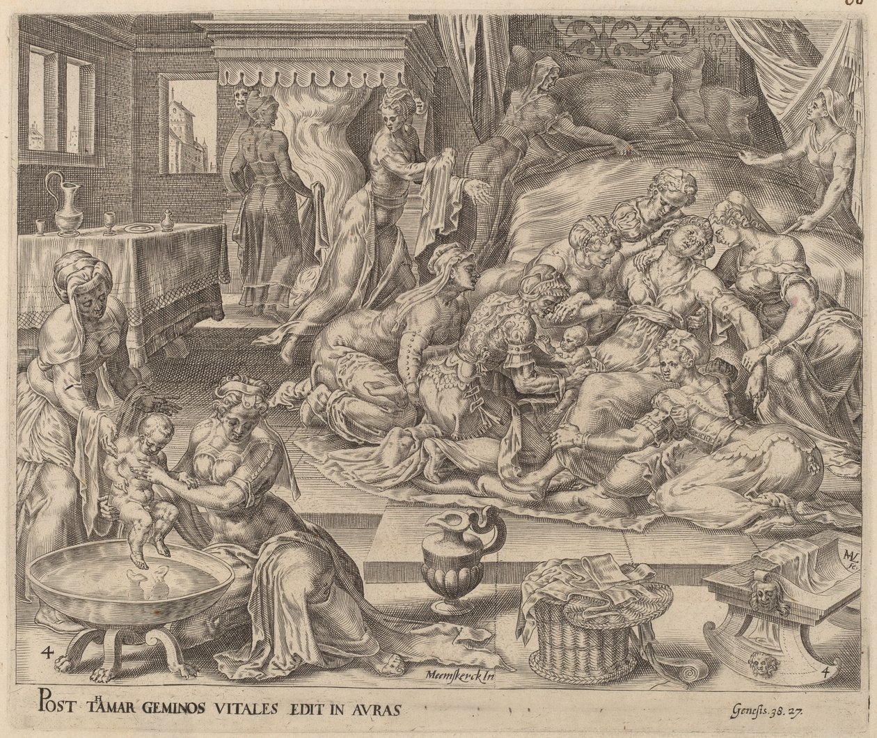 Birth of Pharez and Zara by Herman Jansz Muller after Maerten van Heemskerck
