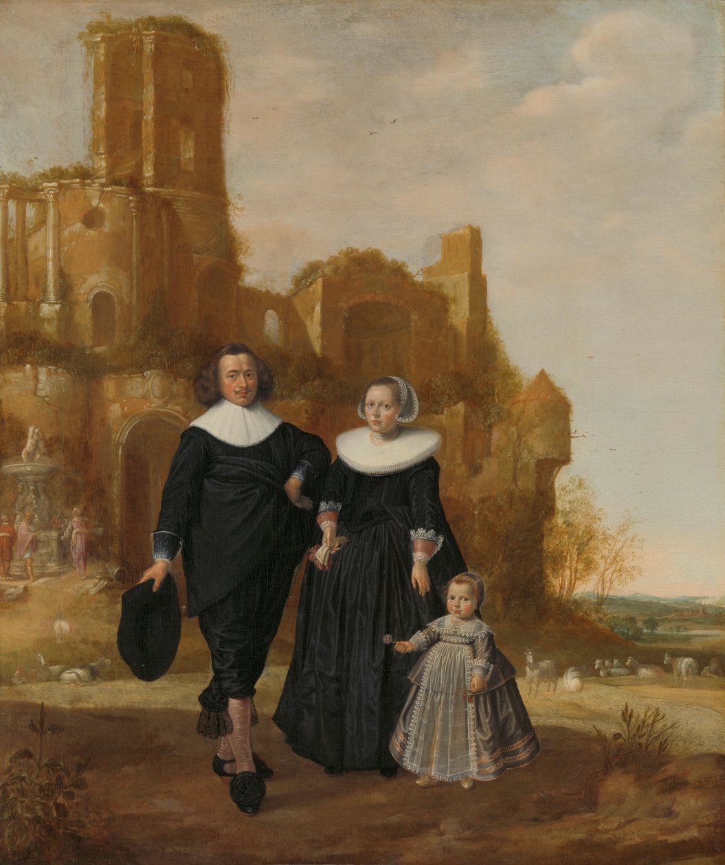 Portrait of a Couple with Their Child in a Landscape by Herman Mijnerts Doncker
