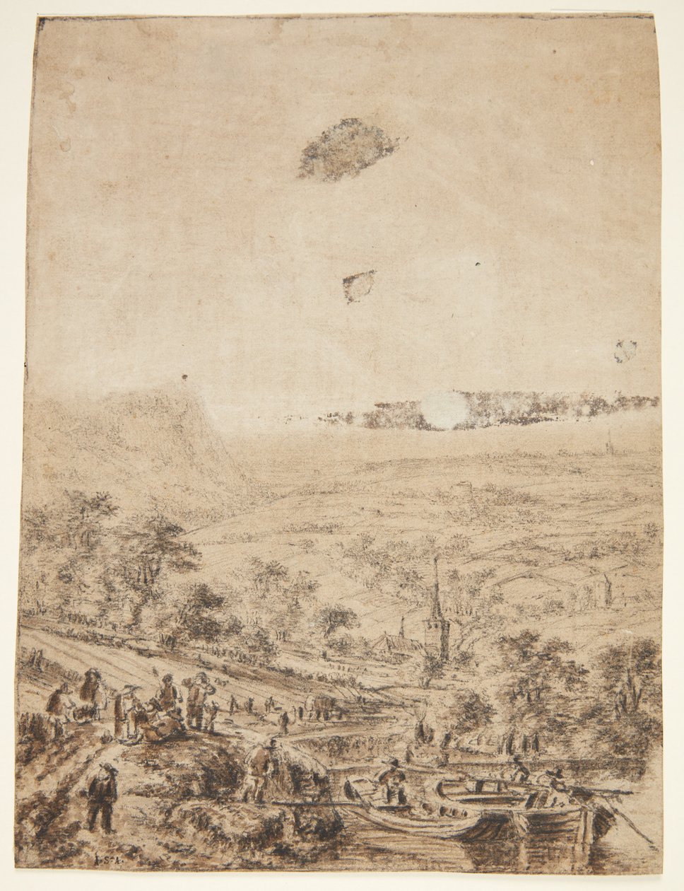 Panoramic Landscape with Peasants, Fishermen, and a Village Church by Herman Saftleven