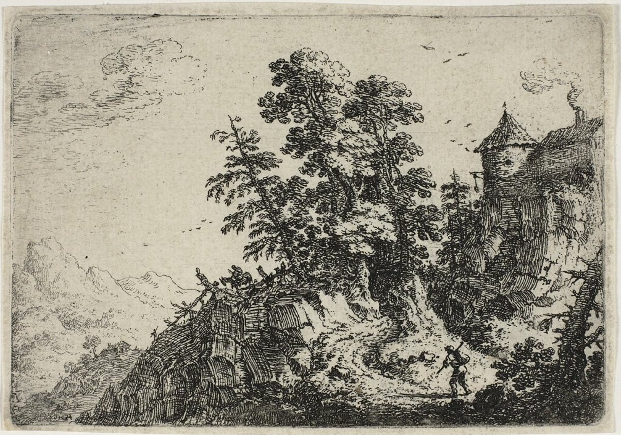 Travellers on Winding Road, from Six Landscapes by Herman Saftleven