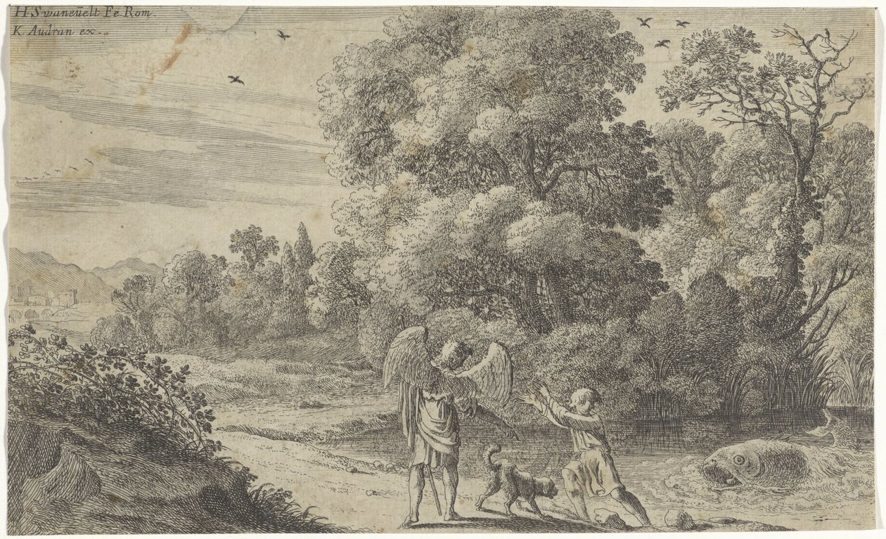 Tobias Frightened by the Fish, Old Testament Scenes (series title) by Herman van Swanevelt