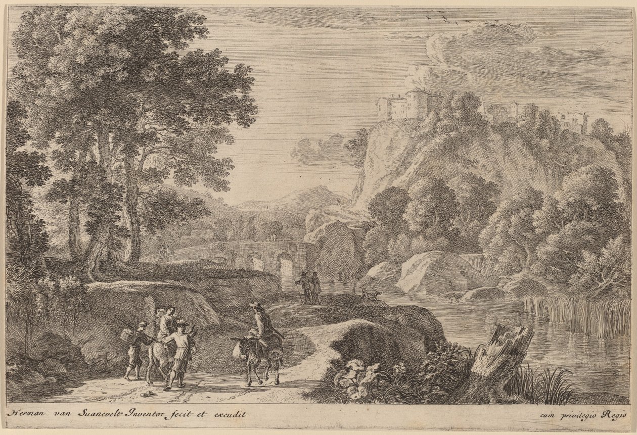 Travelers on Road to Left of a Stream by Herman van Swanevelt