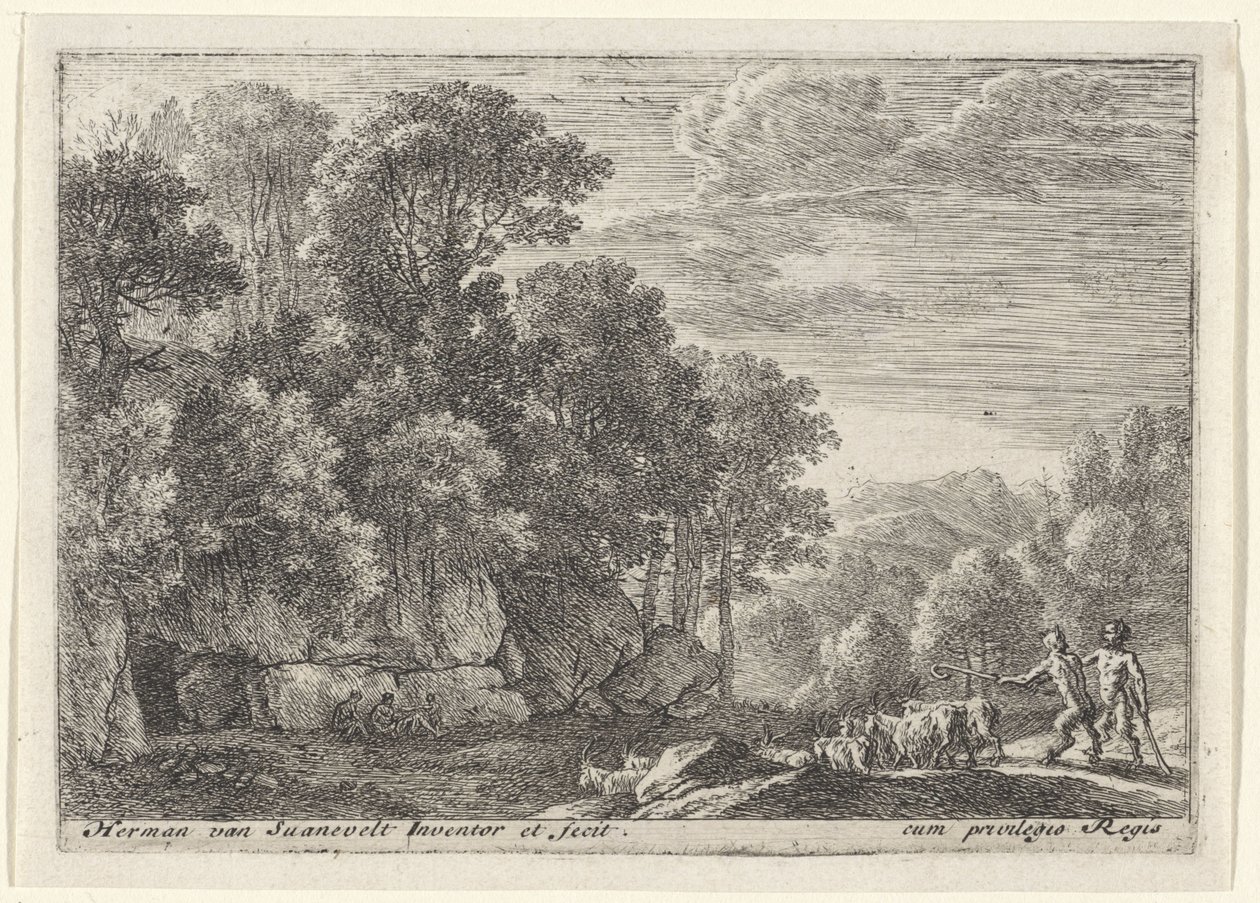 Two Satyrs with a Herd of Goats by Herman van Swanevelt