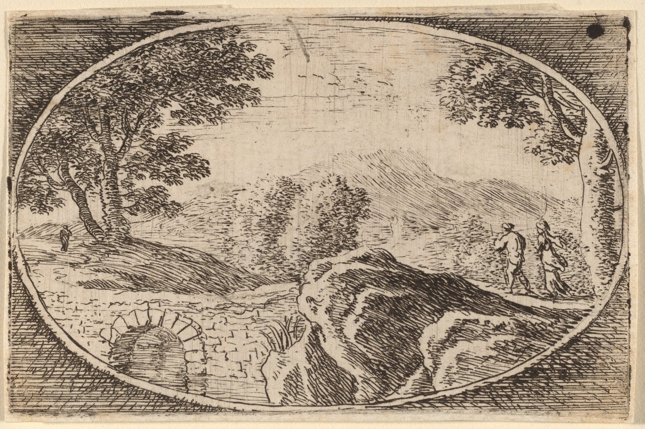 Two Figures near a Small Stone Bridge by Herman van Swanevelt