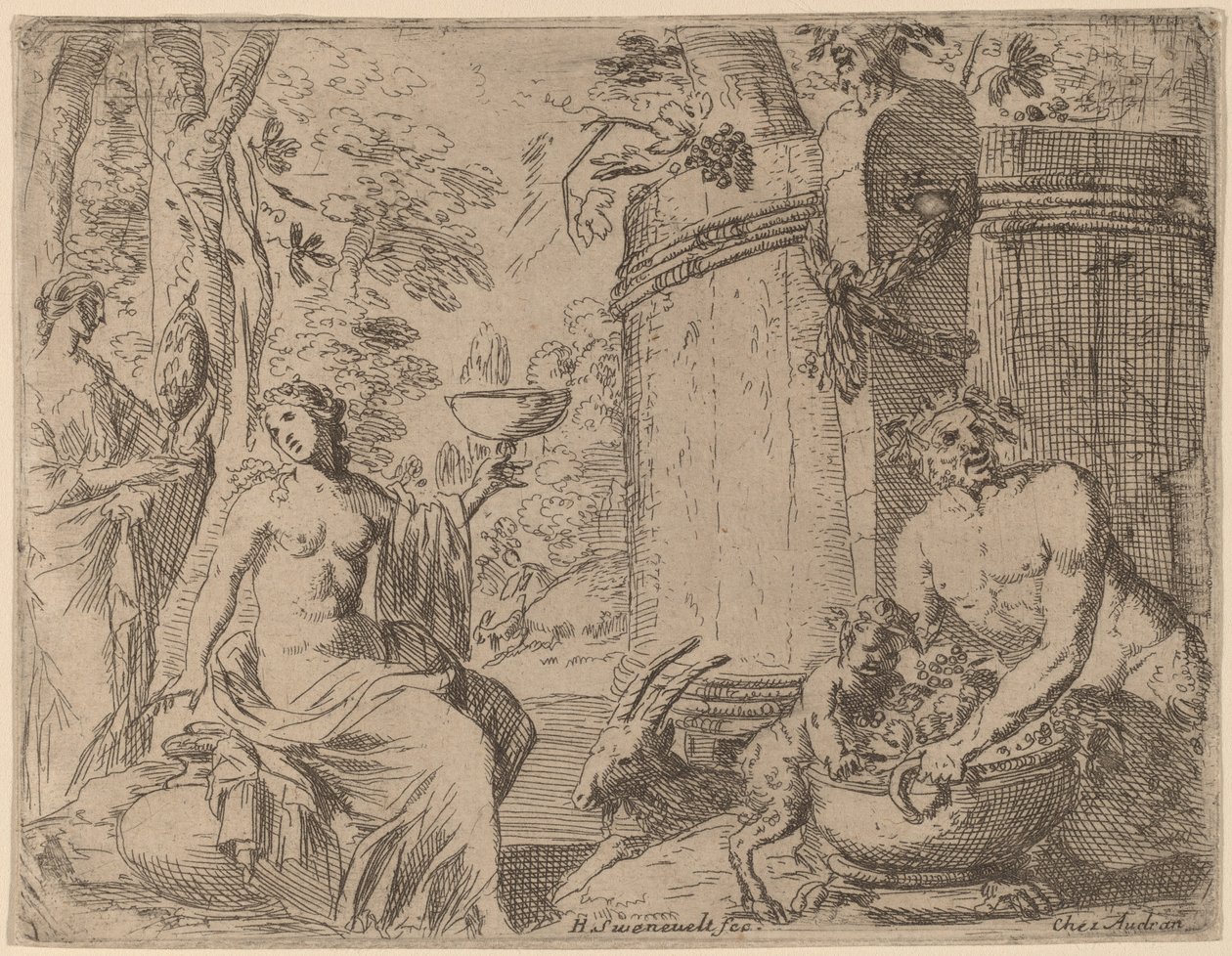 Two Nymphs and a Satyr before a Large Vat by Herman van Swanevelt