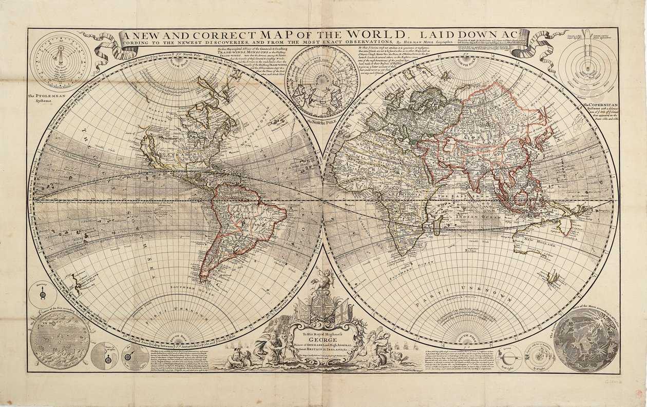 A New and Correct Map of the World, Laid Down According to the Newest Discoveries, and from the Most Exact Observations, by Herman Moll, Geographer by Hermann Moll