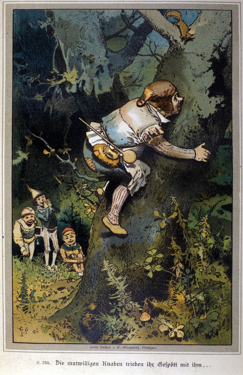 The daring boy was the laughing stock of all. Tale of Brothers Grimm. Illustration by Vogel by Hermann Vogel