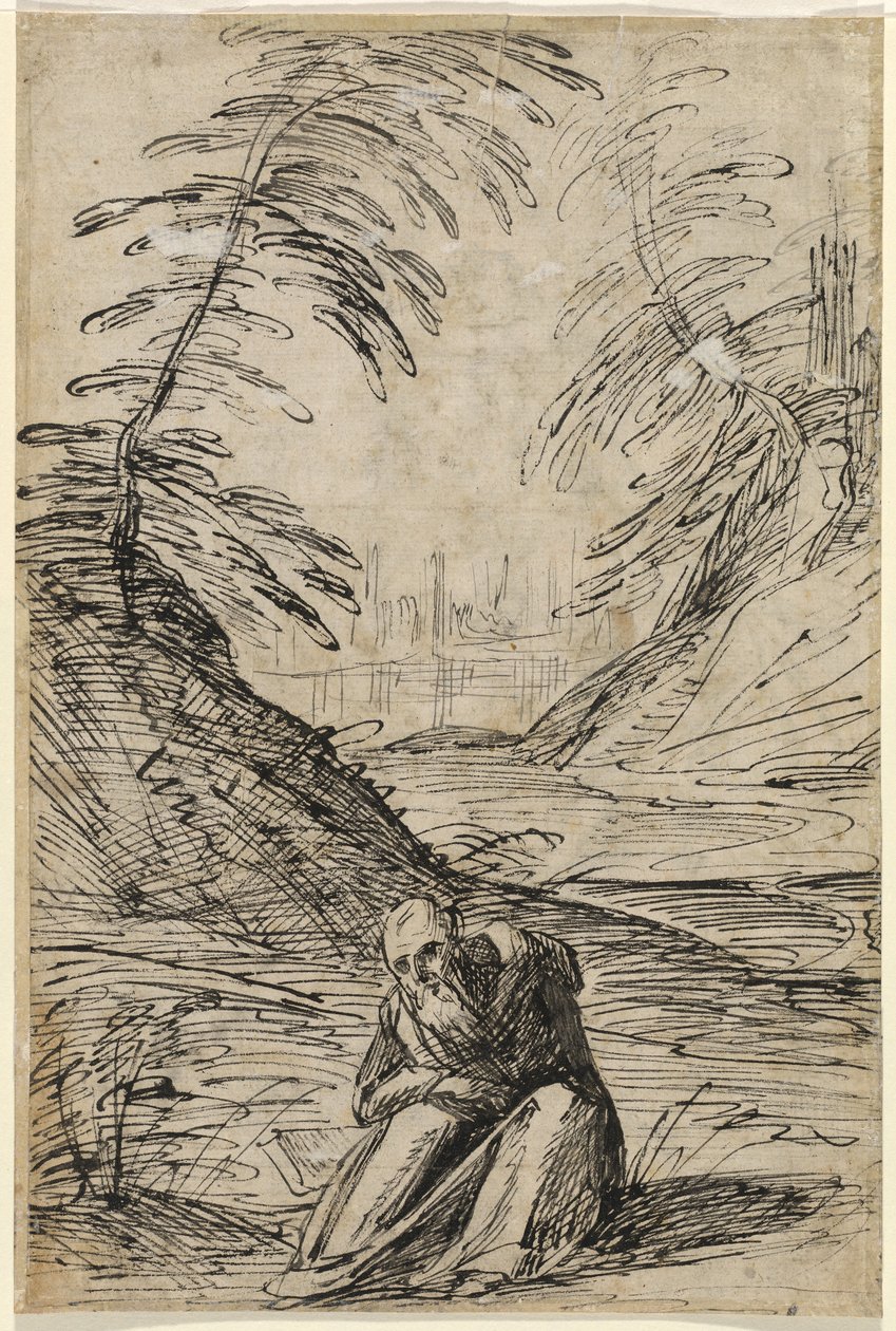 Desert Landscape with a Hermit by Hermann Weyer