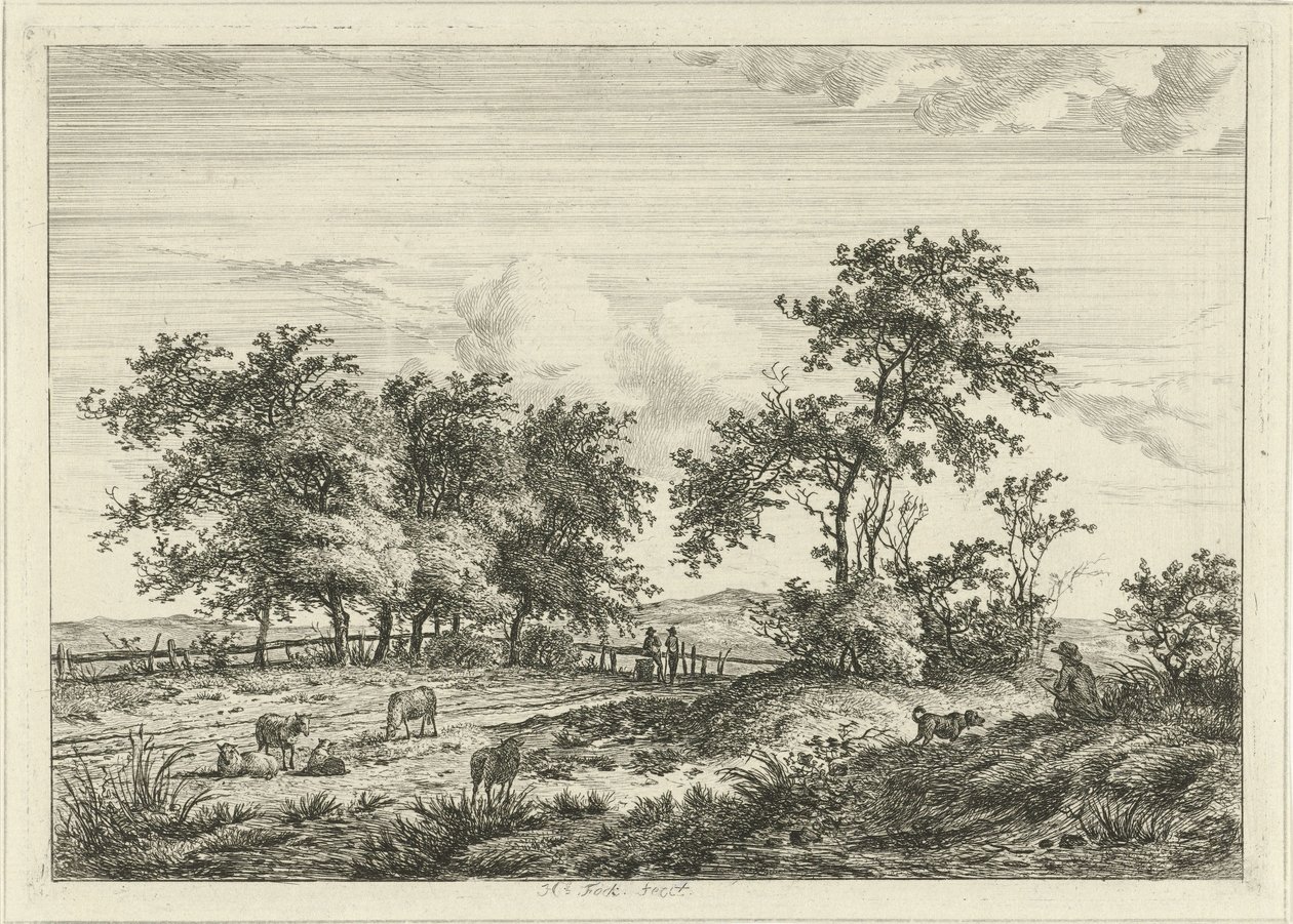 Landscape with Draftsman and Dog by Hermanus Fock