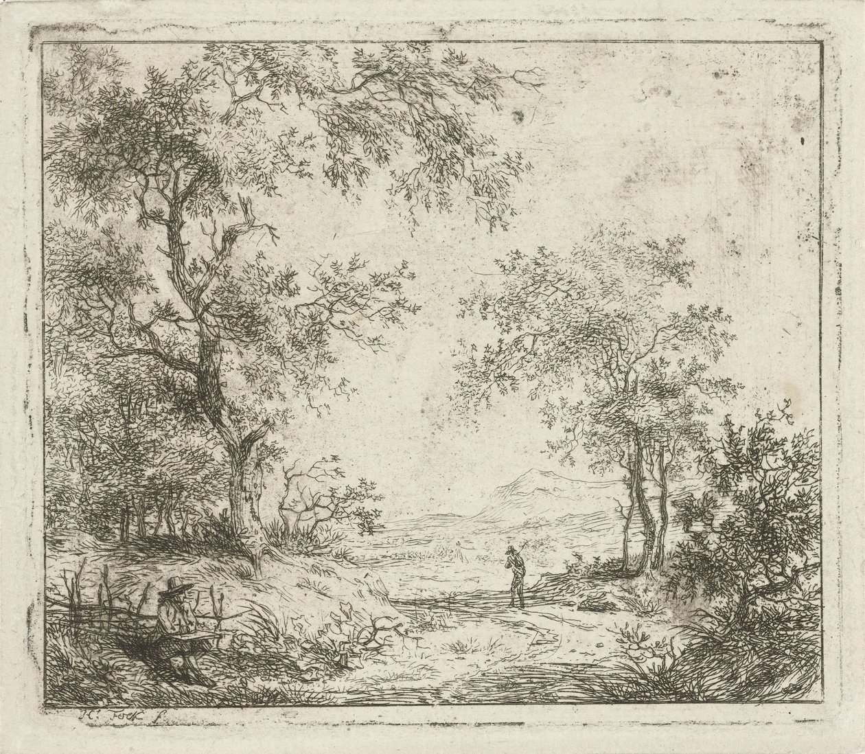 Landscape with Draftsman and Walker by Hermanus Fock