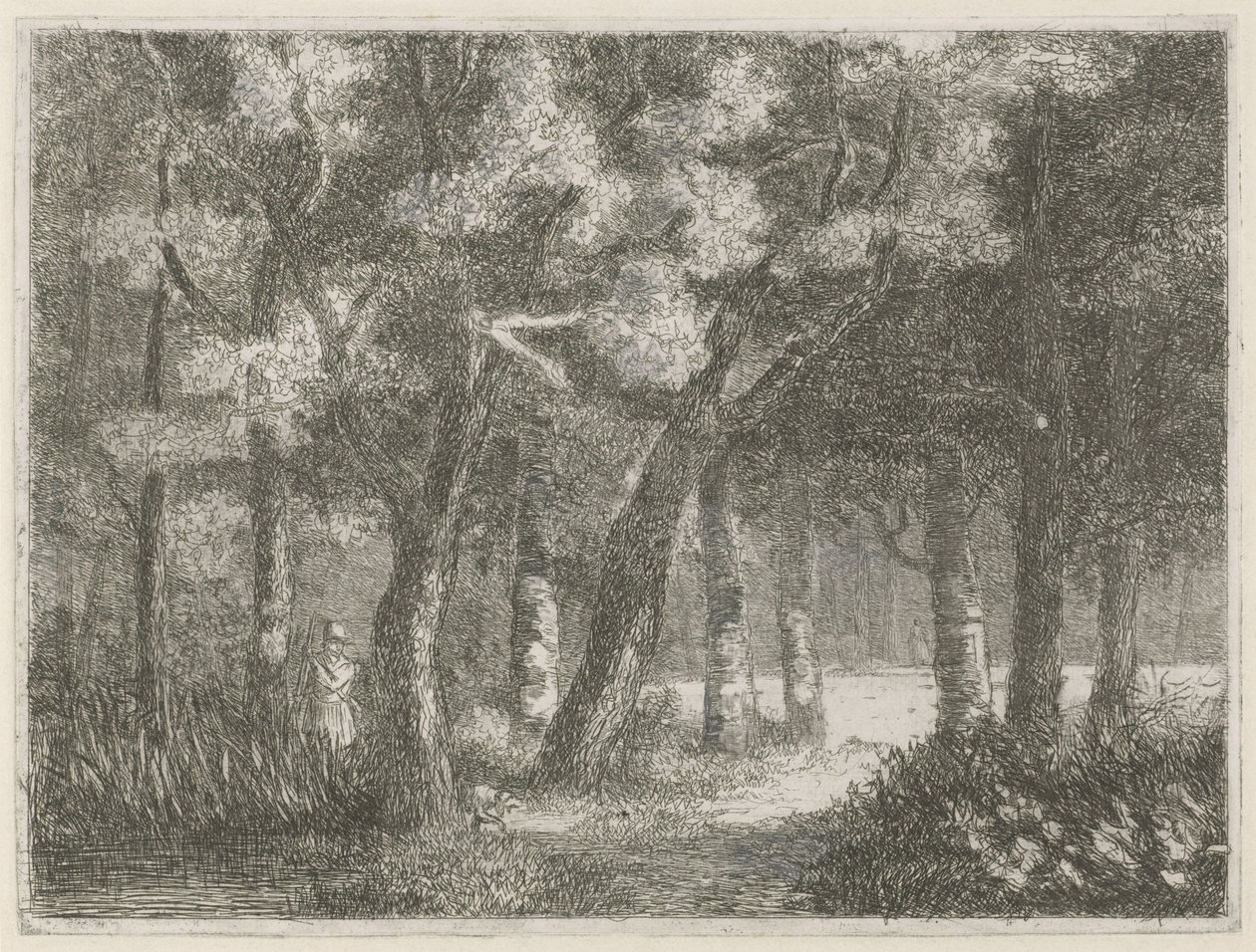 Hunter and His Dog in the Forest by Hermanus Jan Hendrik van Rijkelijkhuysen
