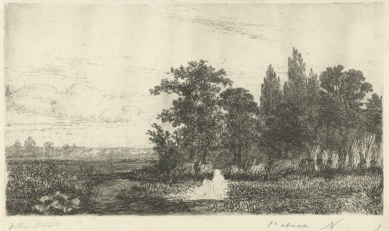 Man and Woman by a Stream at the Edge of the Forest by Hermanus Jan Hendrik van Rijkelijkhuysen