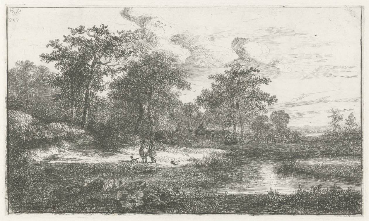 Two Hunters by a Fen by Hermanus Jan Hendrik van Rijkelijkhuysen