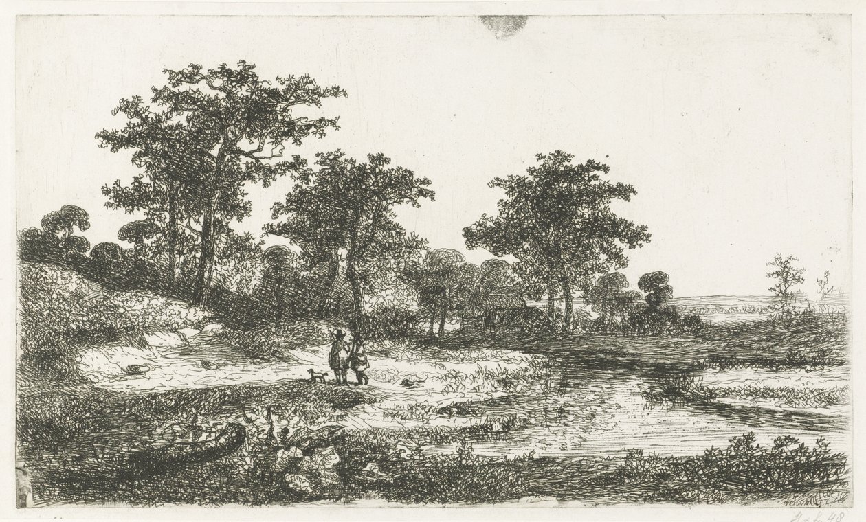 Two Hunters by a Fen by Hermanus Jan Hendrik van Rijkelijkhuysen