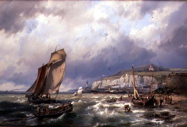 Sailing Vessels and a Cross Channel Packet off Folkstone by Hermanus Koekkoek
