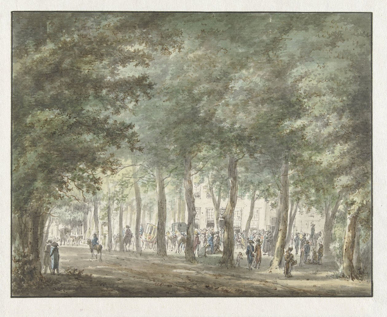 View in the Haarlemmerhout, with a Crowd of People in front of the Heerenlogement by Hermanus van Brussel